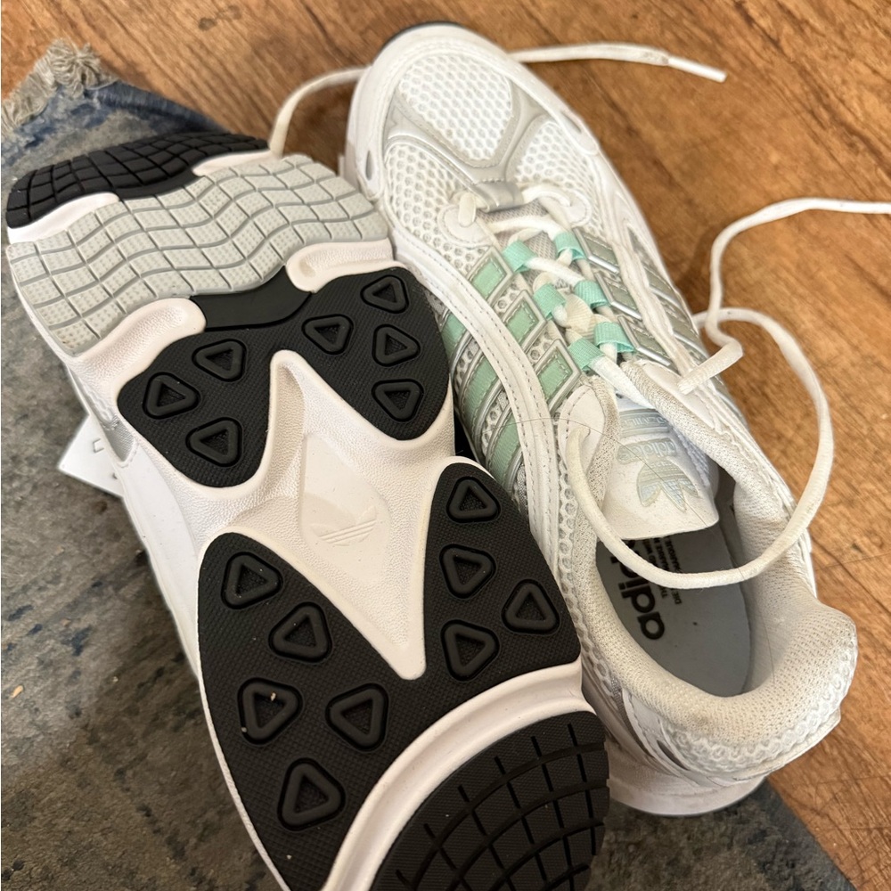 Adidas White and Light Green Running Shoes
